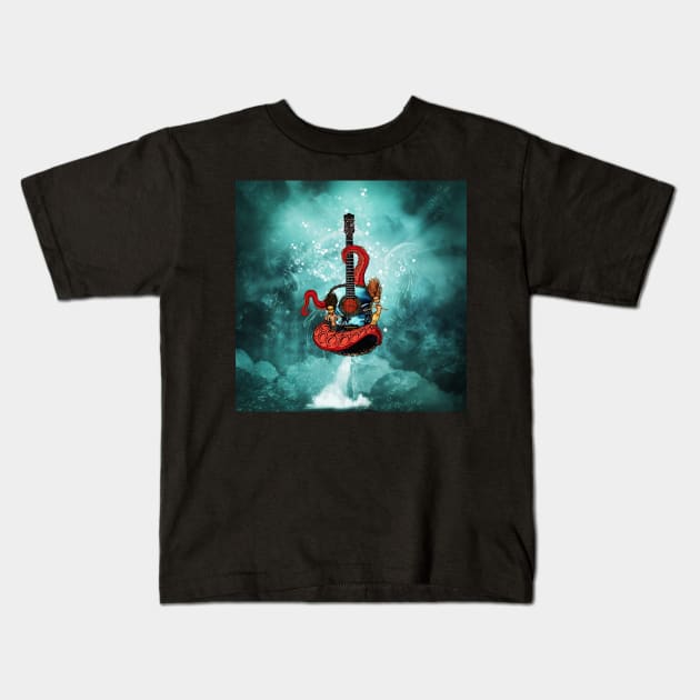 Awesome fantasy guitar with cute mermaids and tentacle Kids T-Shirt by Nicky2342